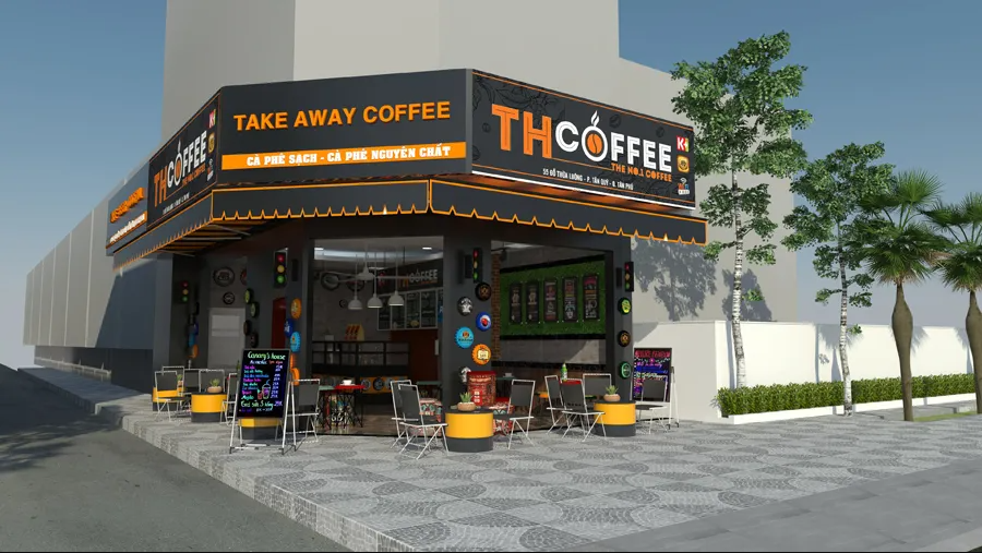 Quán cafe take-away hai mặt tiền, bảng hiệu nổi bật – tối ưu marketing