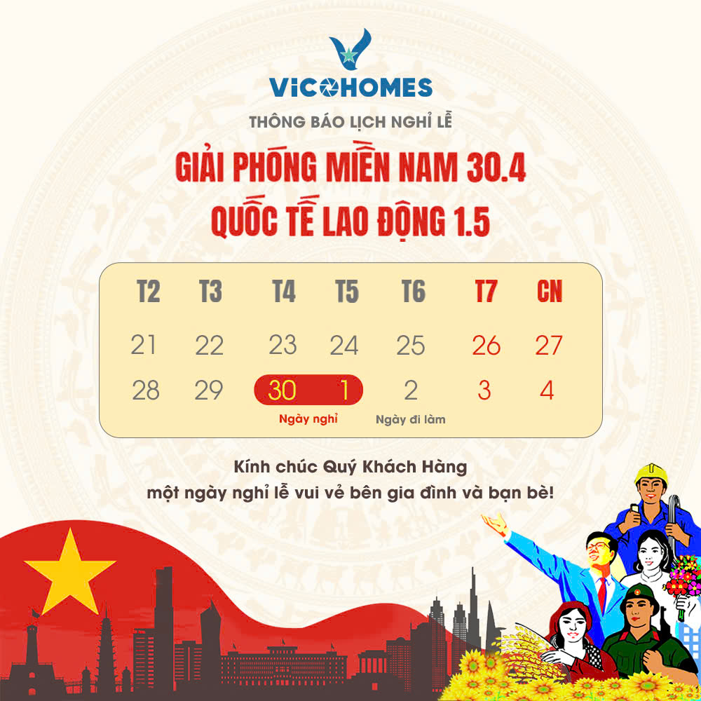 Thông báo lịch nghỉ lễ ngày Thống nhất Đất nước và Quốc tế Lao động